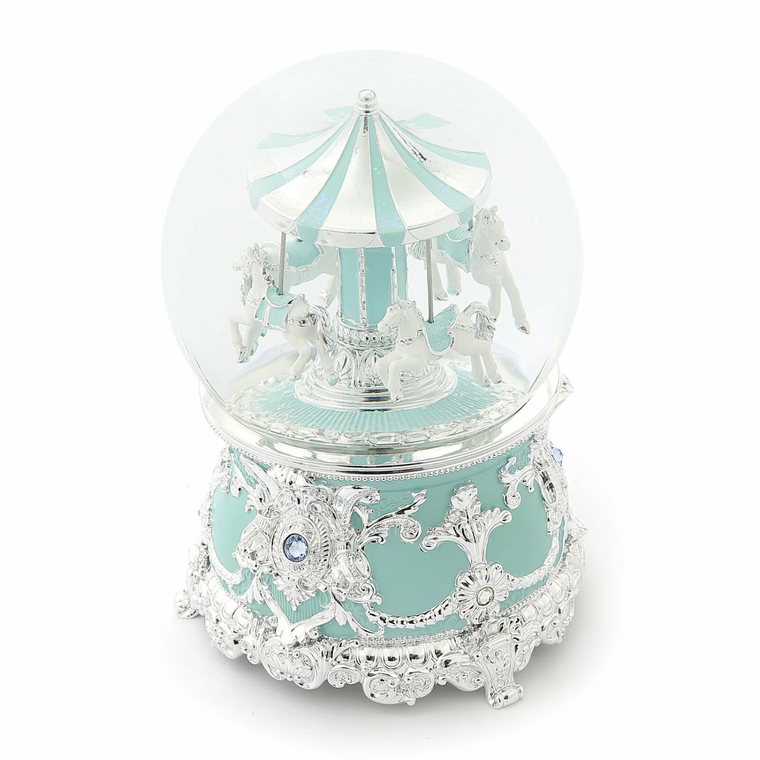 Tiffany Blue Carousel Musical Water Globe 7 Tiffany Blue Carousel Musical Water Globe - Image 7